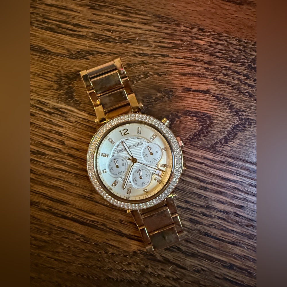 Michael Kors Lennox Pavé Gold-Tone Watch